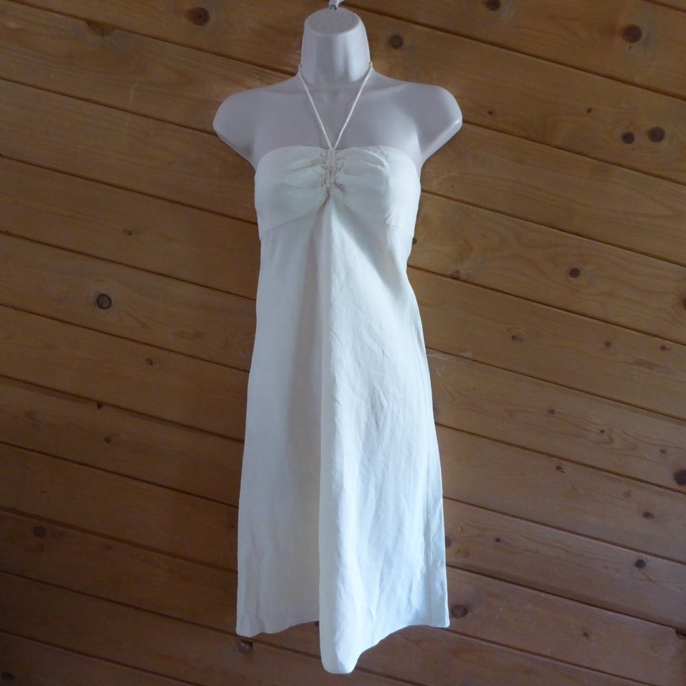 Theory Cream Off White Halter Torri Linen Blend Sleeveless Summer Dress